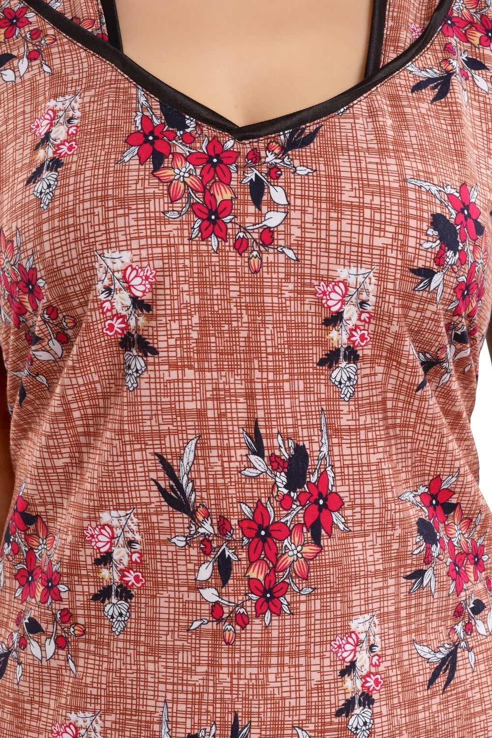 Fabme Women's Chocolate Printed Cotton Full Length EveryDay Night Dress Nighty