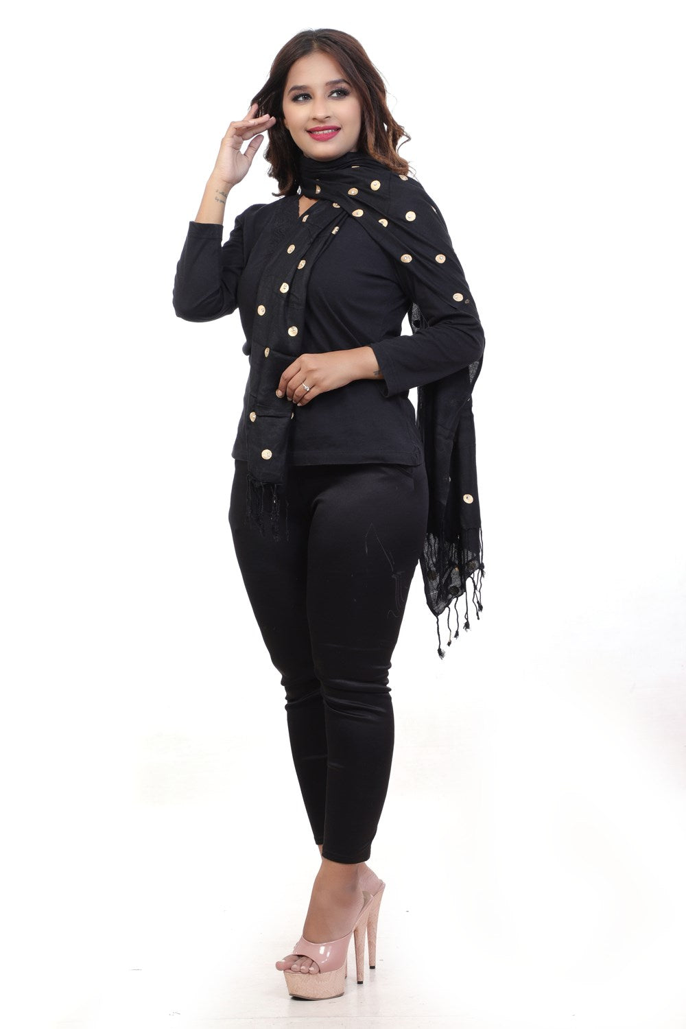 Fabme Women's Full Size, Soft Rayon, Golden Pearl Work, Dupatta