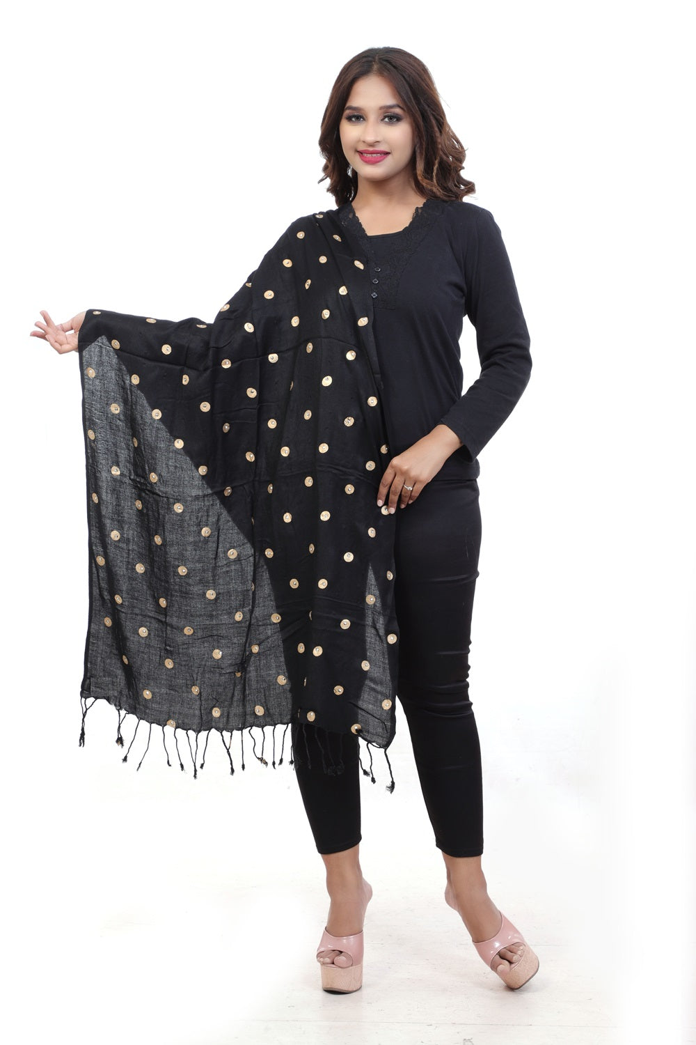 Fabme Women's Full Size, Soft Rayon, Golden Pearl Work, Dupatta