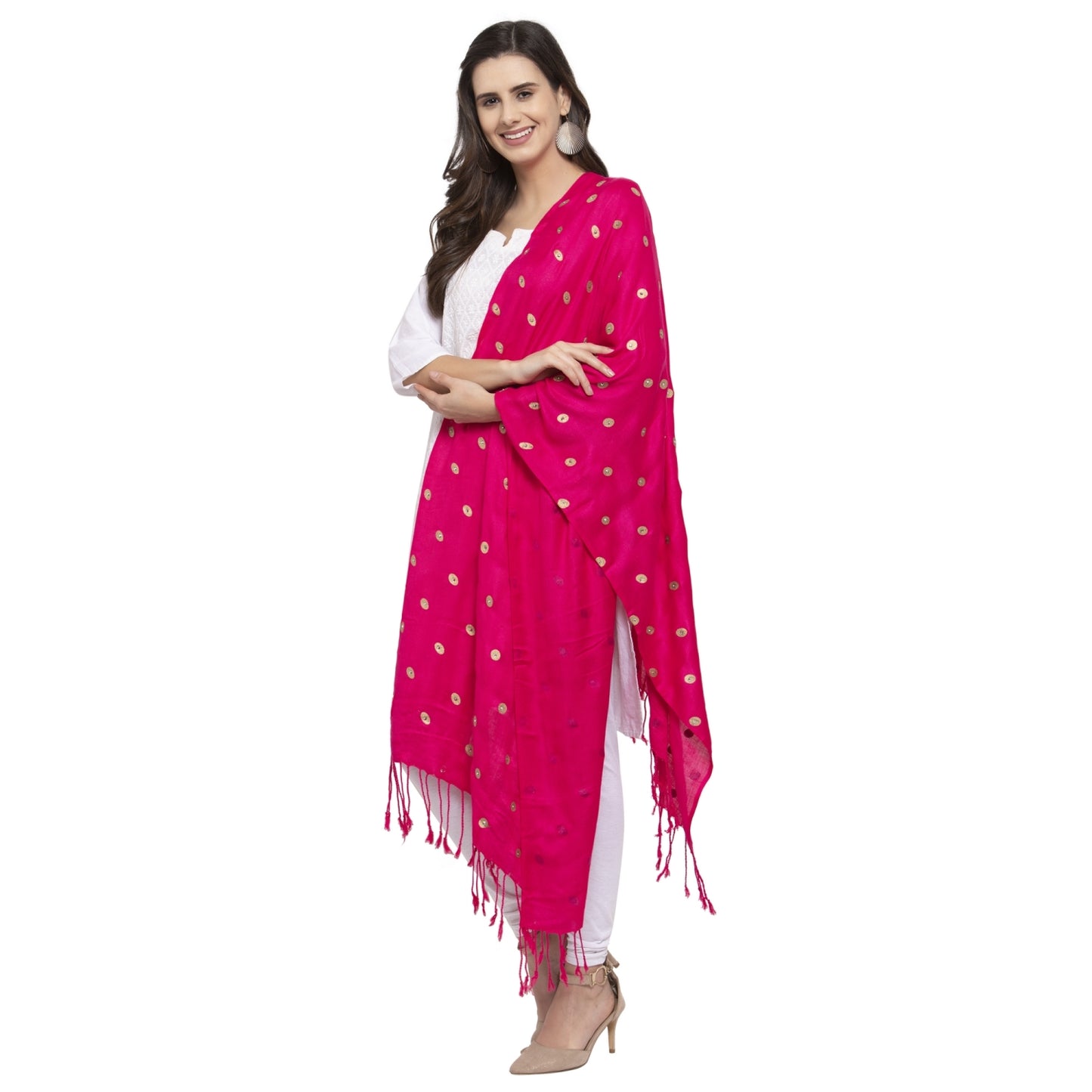 Fabme Women's Full Size, Soft Rayon, Golden Pearl Work, Dupatta