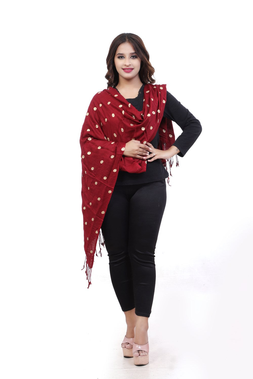 Fabme Women's Full Size, Soft Rayon, Golden Pearl Work, Dupatta