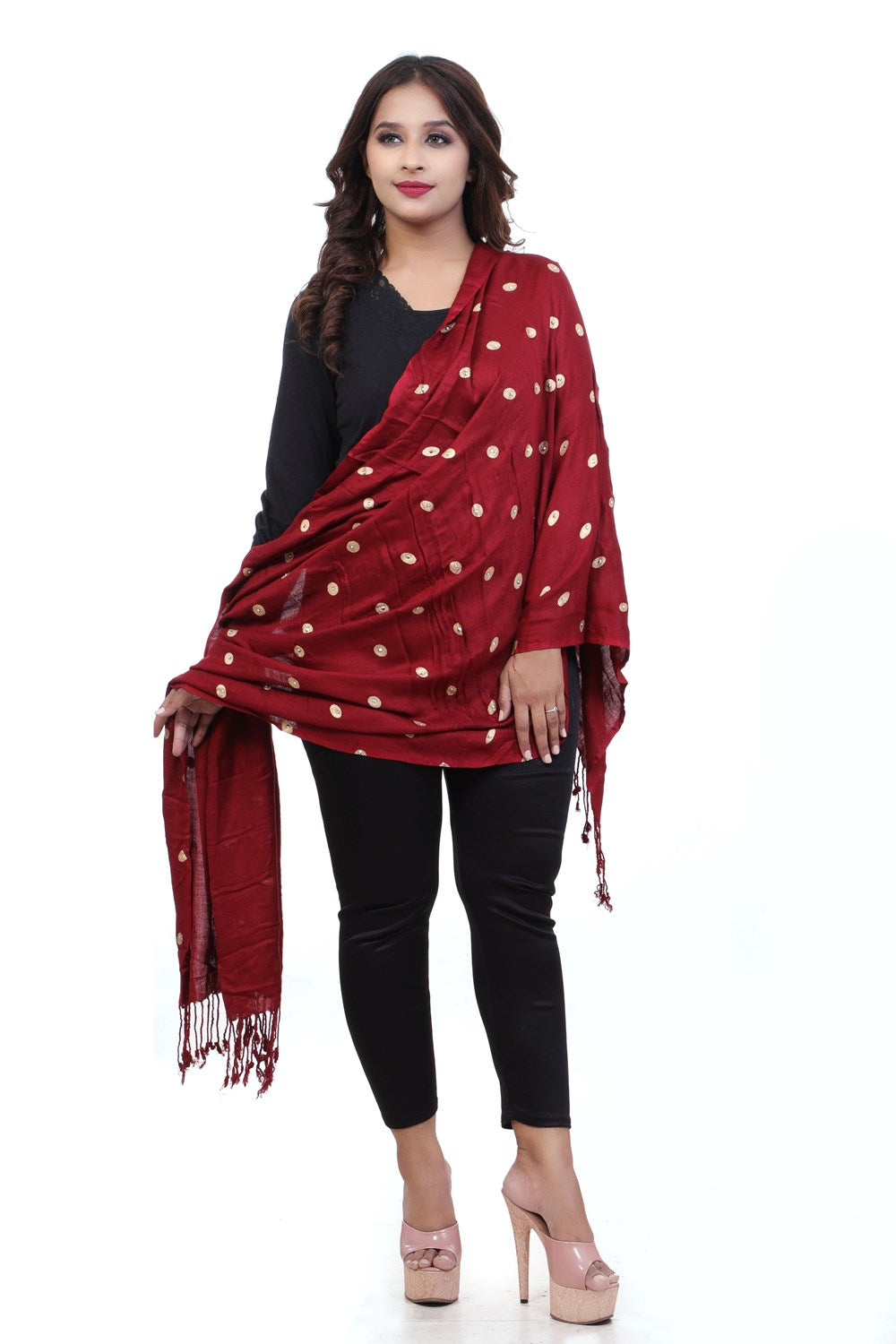 Fabme Women's Full Size, Soft Rayon, Golden Pearl Work, Dupatta