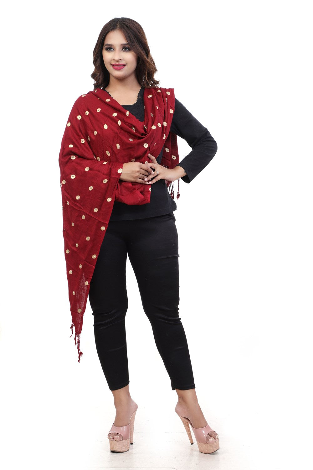 Fabme Women's Full Size, Soft Rayon, Golden Pearl Work, Dupatta