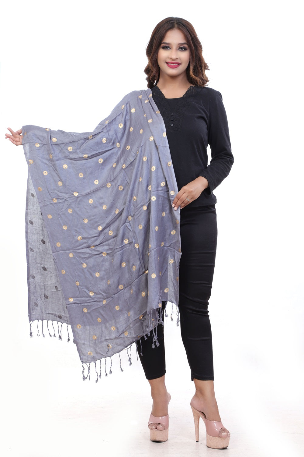 Fabme Women's Full Size, Soft Rayon, Golden Pearl Work, Dupatta
