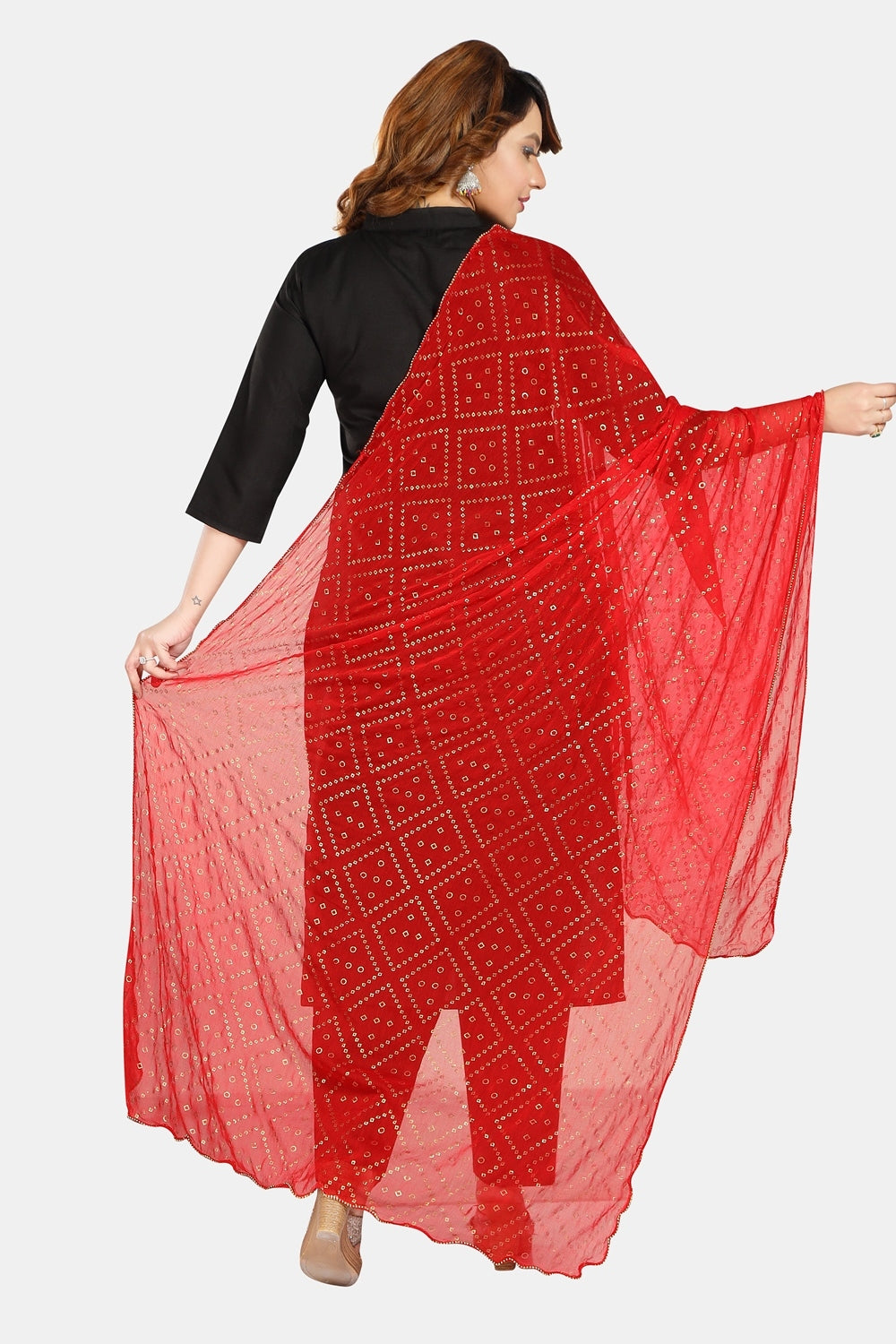 Fabme Women's Full Size, Georgette Printed with Golden Elegant Border, Dupatta
