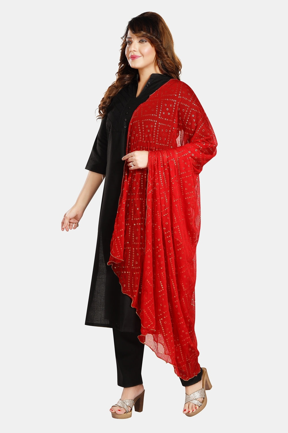 Fabme Women's Full Size, Georgette Printed with Golden Elegant Border, Dupatta
