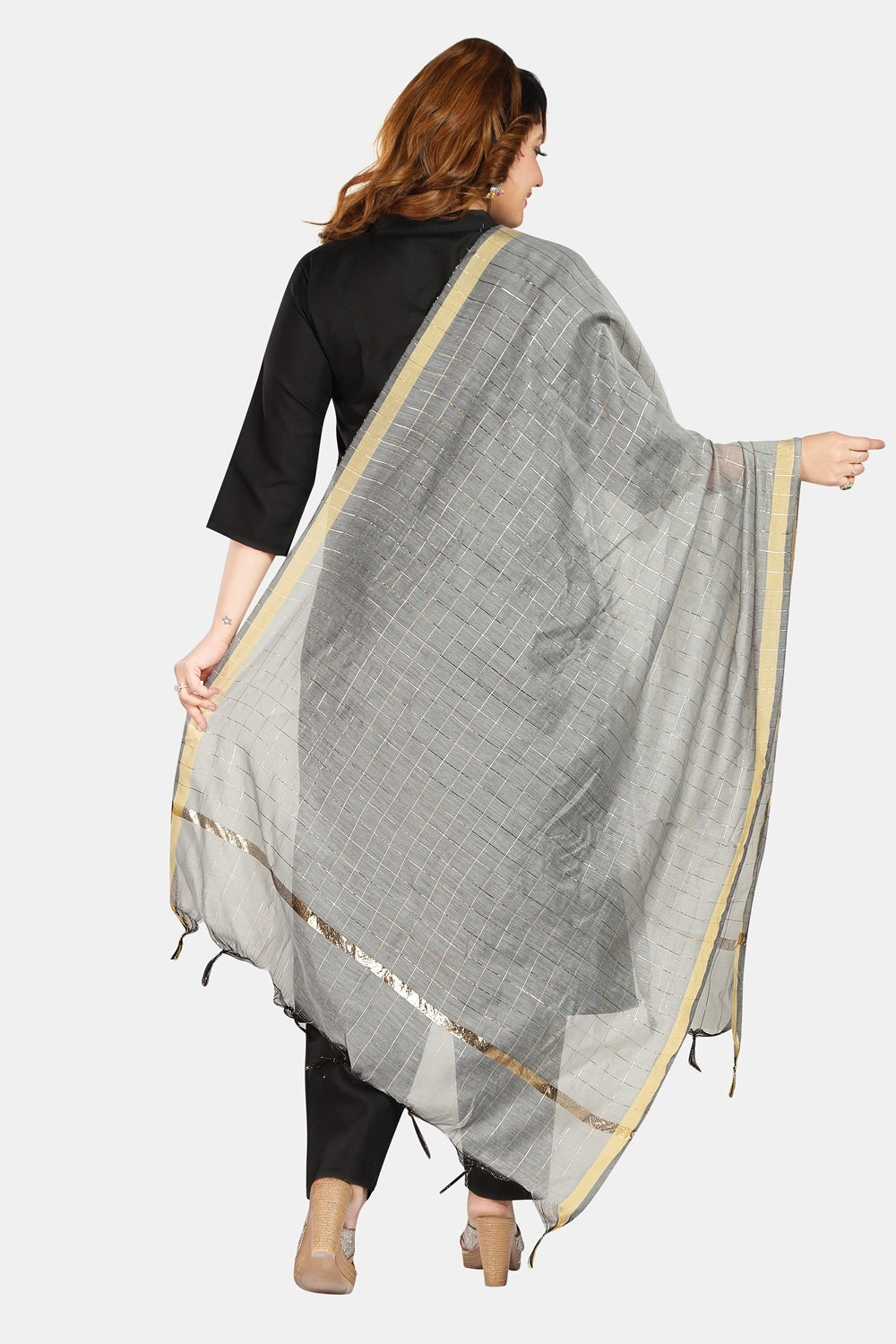Fabme Women's Full Size, Georgette Golden Checks, Dupatta
