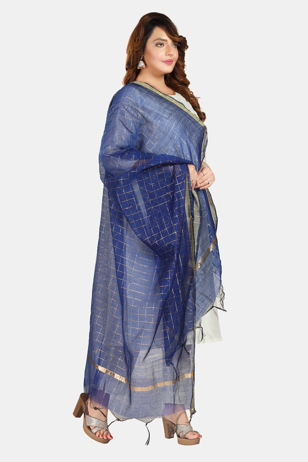 Fabme Women's Full Size, Georgette Golden Checks, Dupatta