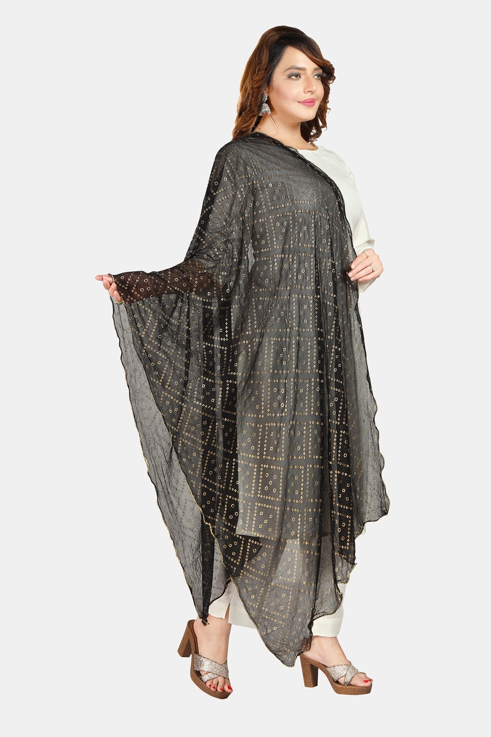 Fabme Women's Full Size, Georgette Printed with Golden Elegant Border, Dupatta