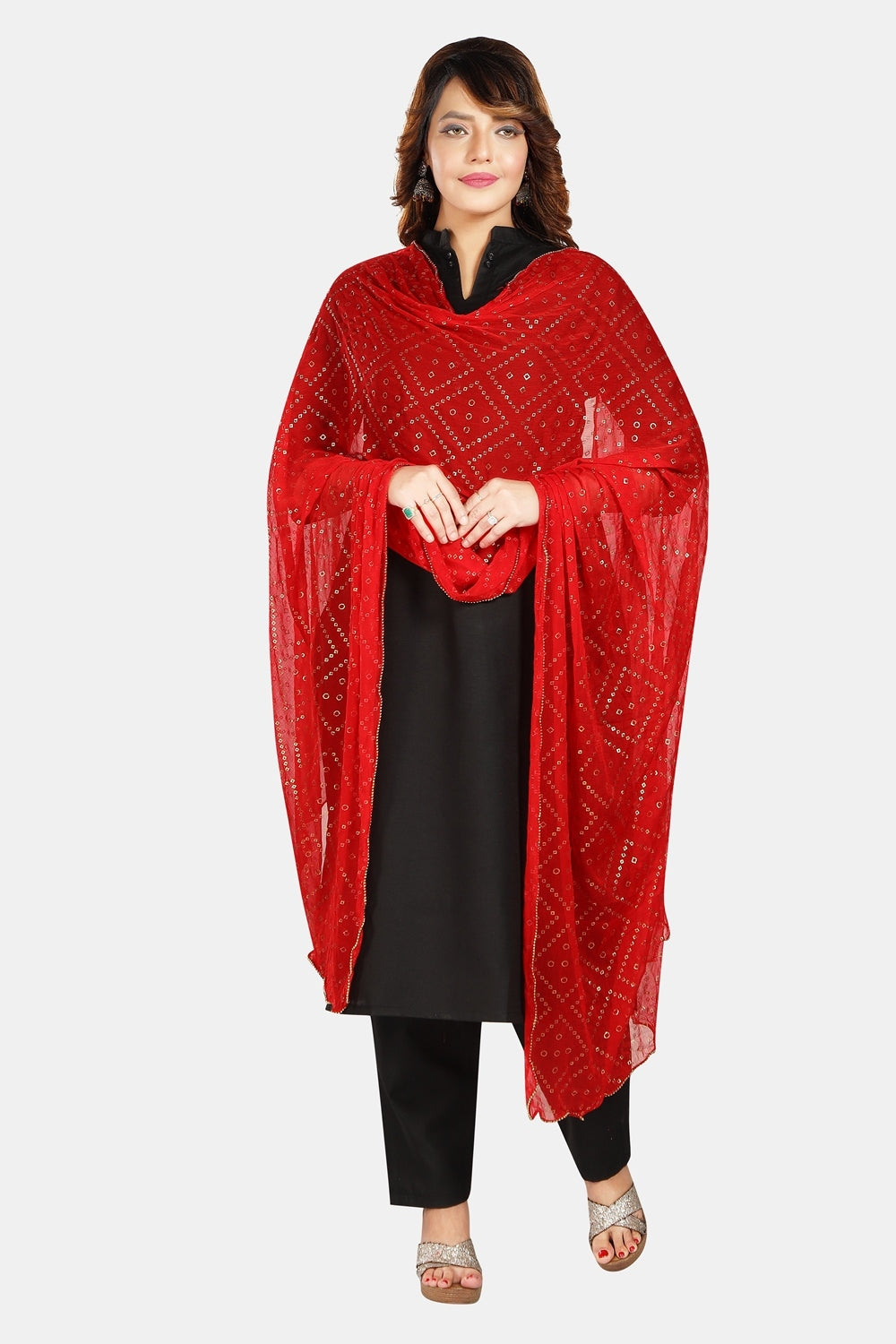Fabme Women's Full Size, Georgette Printed with Golden Elegant Border, Dupatta