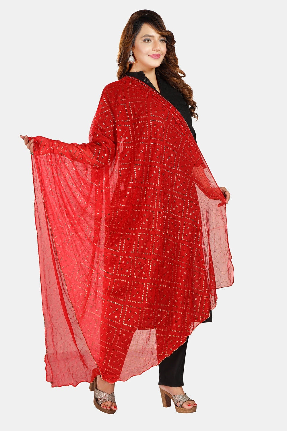 Fabme Women's Full Size, Georgette Printed with Golden Elegant Border, Dupatta