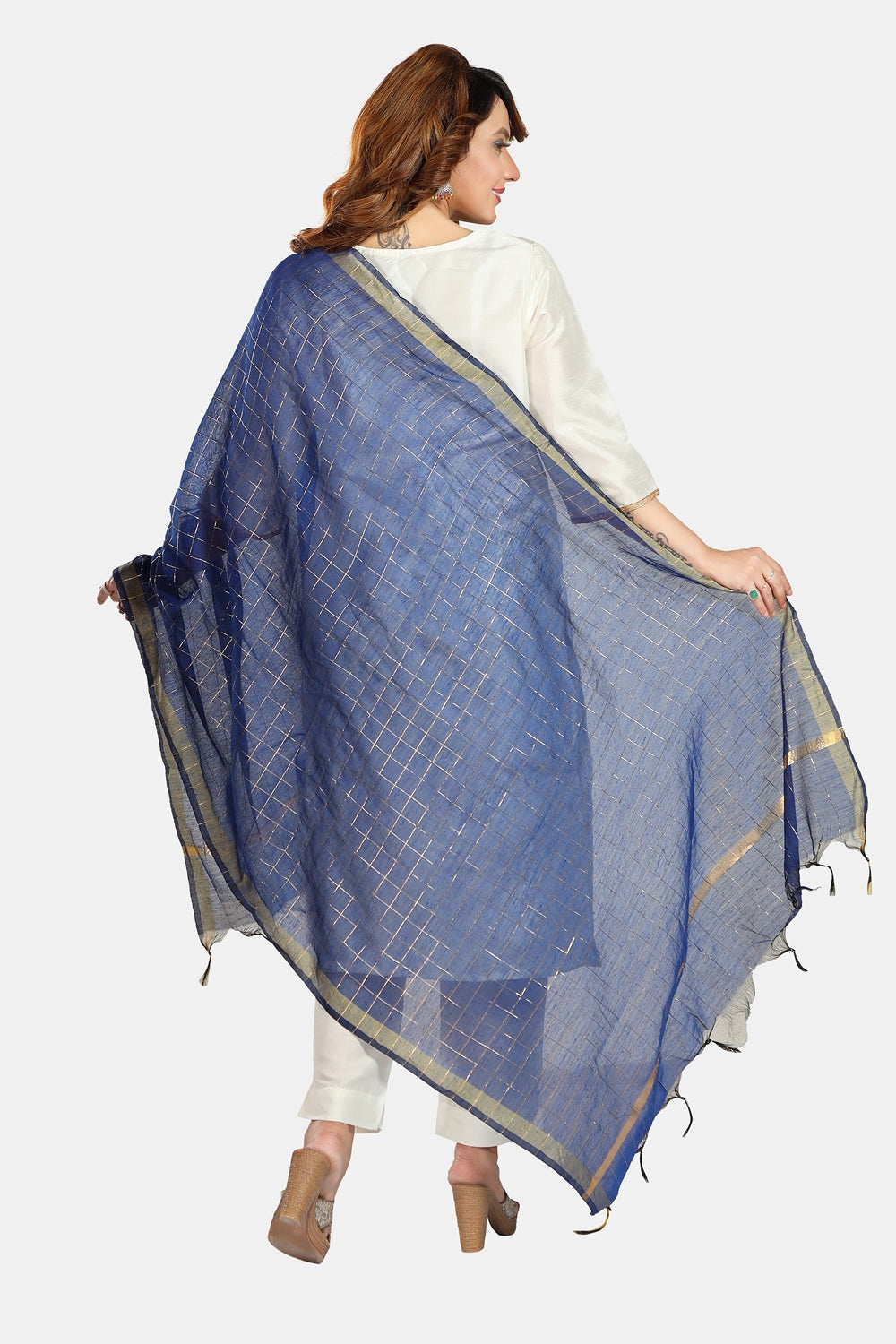 Fabme Women's Full Size, Georgette Golden Checks, Dupatta
