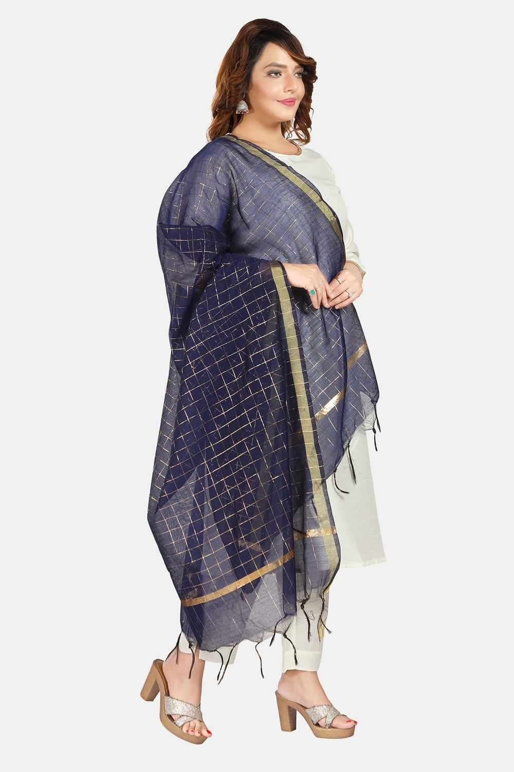 Fabme Women's Full Size, Georgette Golden Checks, Dupatta