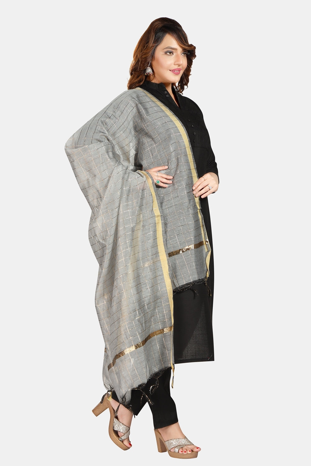 Fabme Women's Full Size, Georgette Golden Checks, Dupatta