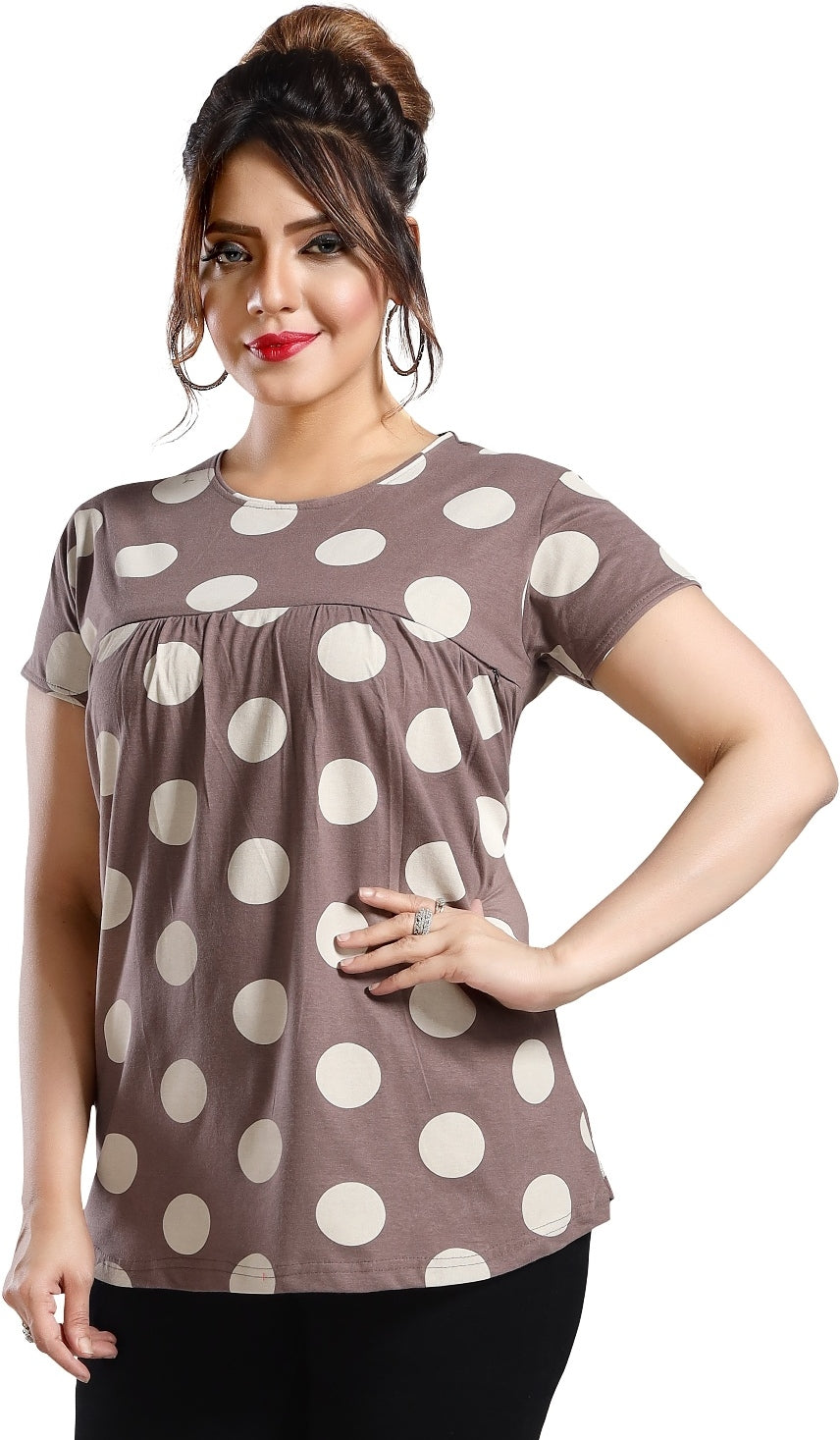 Fabme Women's Printed Chocolate Concealed Zip Pre and Post Pregnancy Top