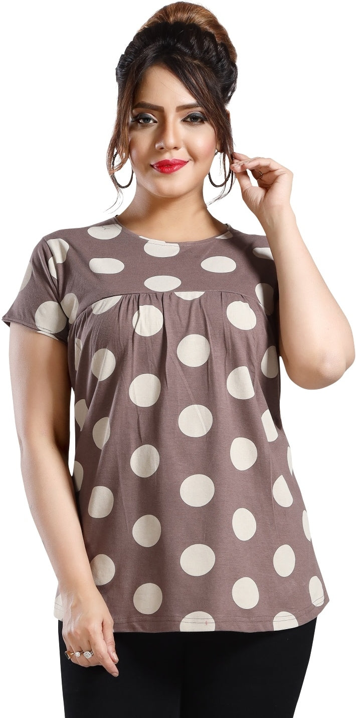 Fabme Women's Printed Chocolate Concealed Zip Pre and Post Pregnancy Top