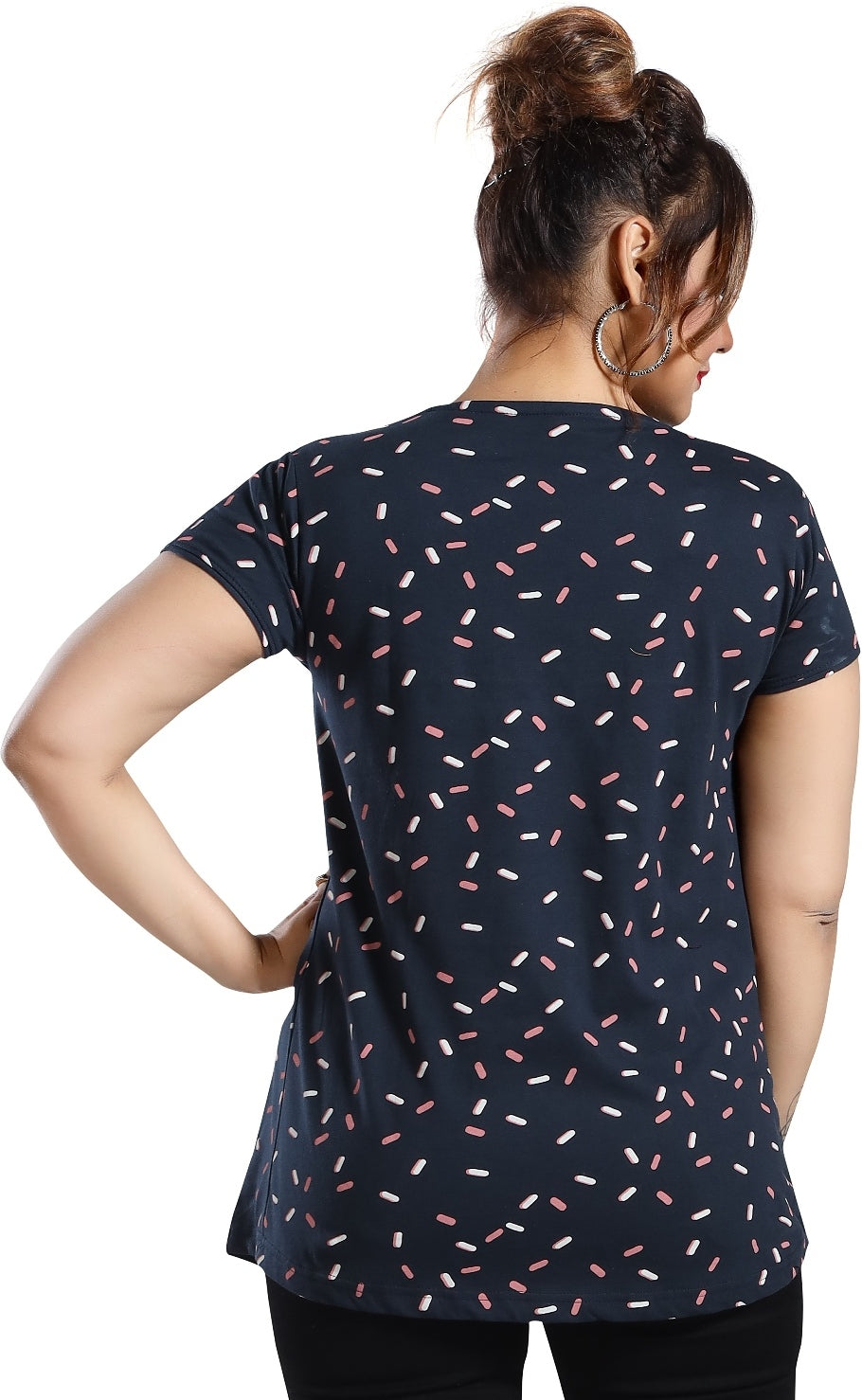 Fabme Women's Printed Navy Blue Concealed Zip Pre and Post Pregnancy Top