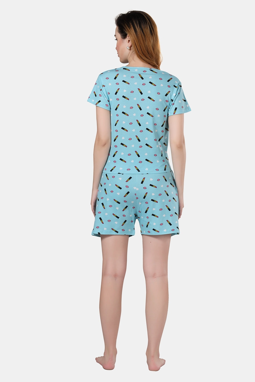 Fabme Women's Sea Green Printed Pure Cotton EveryDay Top and Pyjama Set