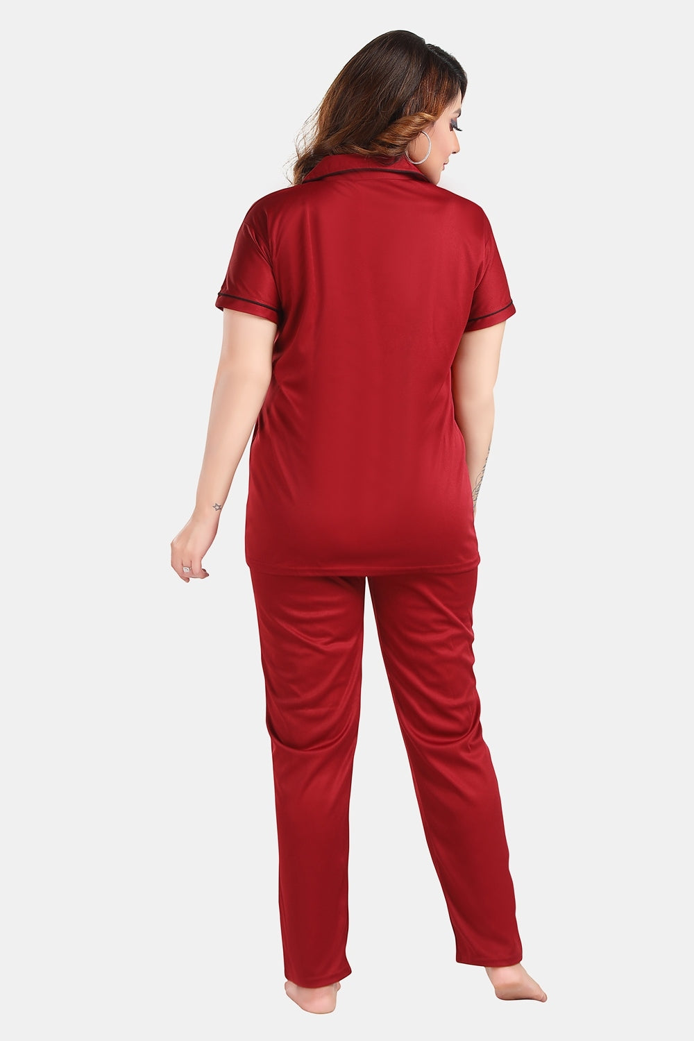 Fabme Women's Maroon Printed Viscose Polyester EveryDay Top and Pyjama Set
