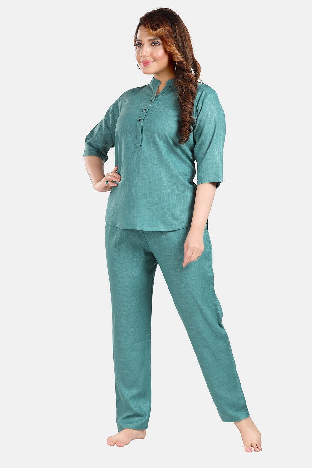 Fabme Women's Light Green Rich Pure Cotton EveryDay Co-Ord Set