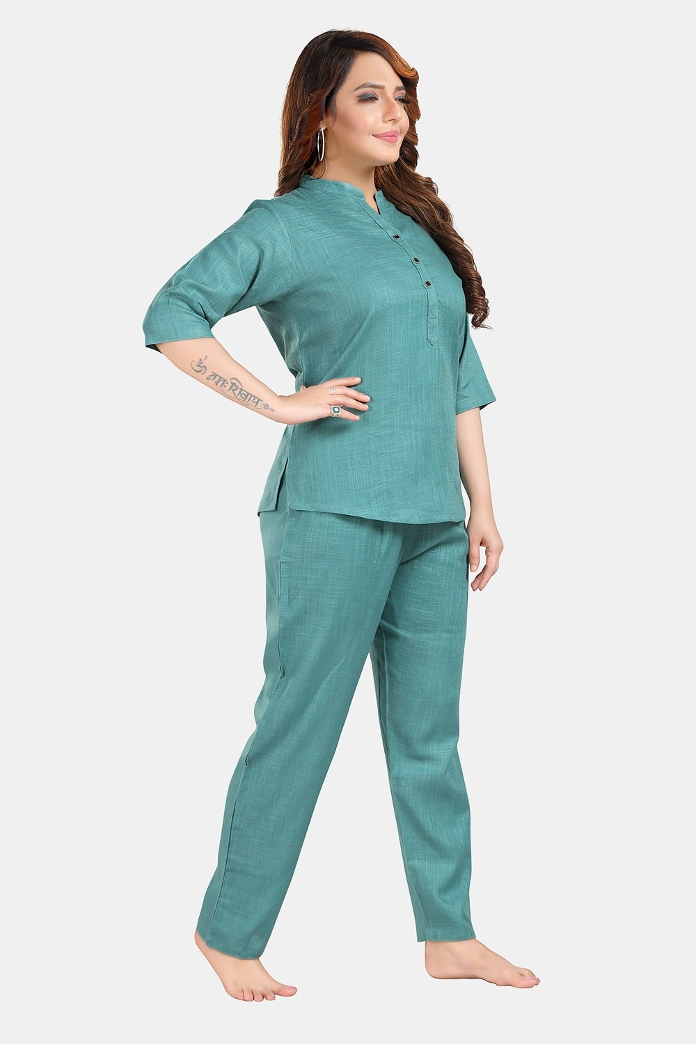 Fabme Women's Light Green Rich Pure Cotton EveryDay Co-Ord Set
