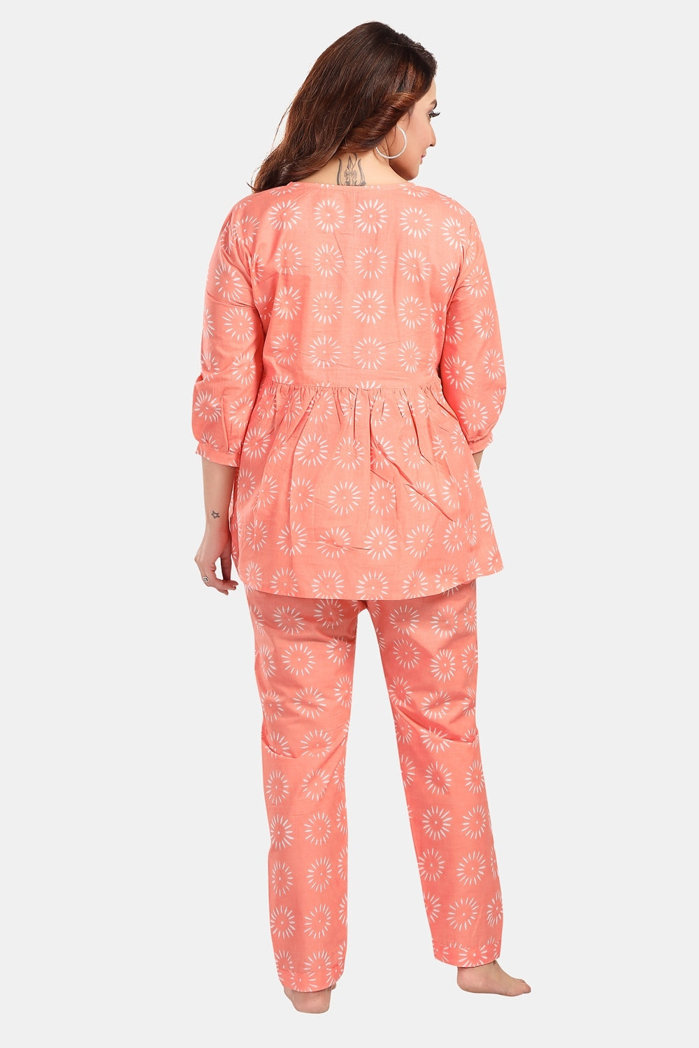 Fabme Women's Peach Pre and Post Pregnancy Cotton EveryDay Co-Ord Set