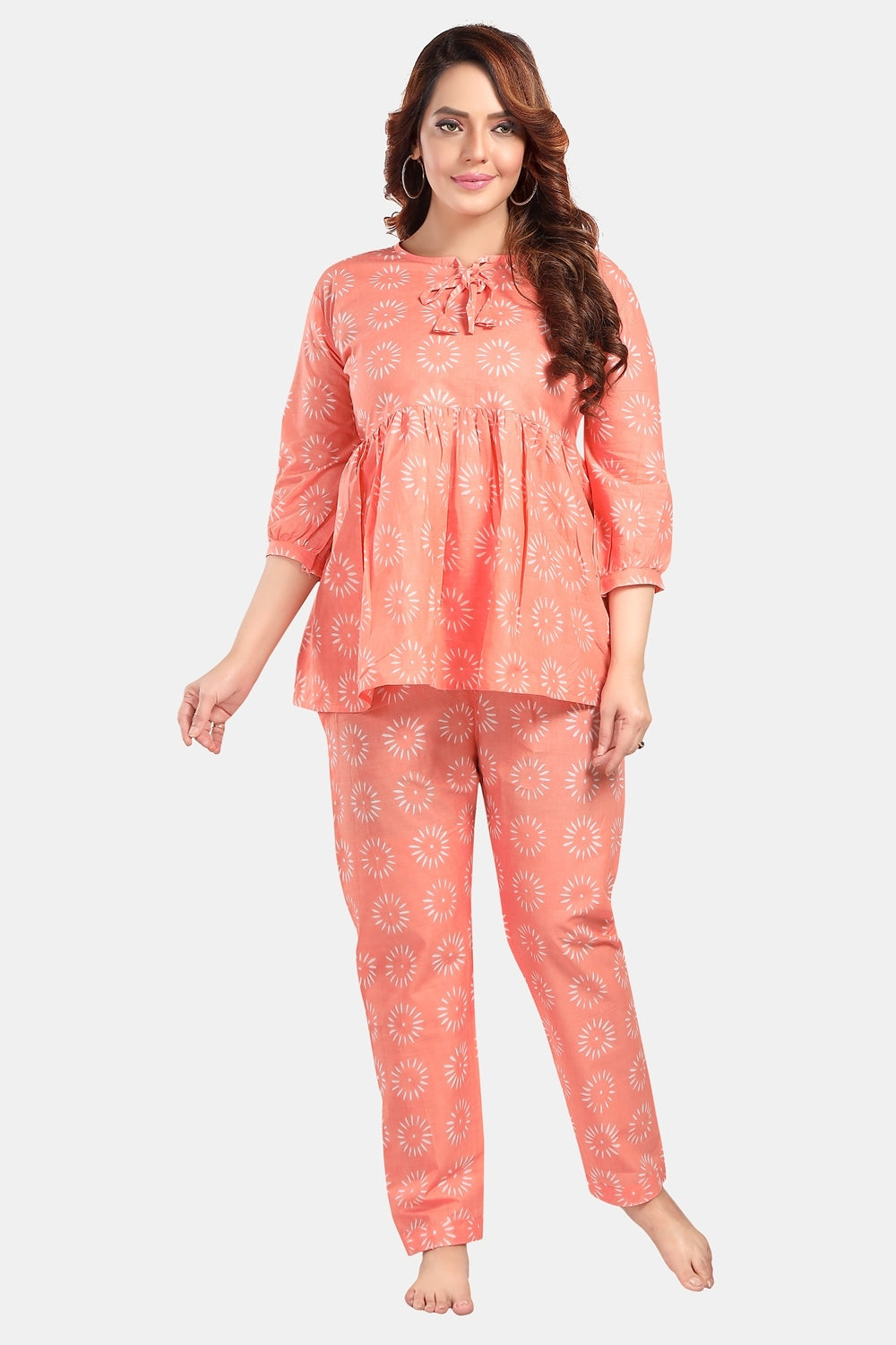 Fabme Women's Peach Pre and Post Pregnancy Cotton EveryDay Co-Ord Set