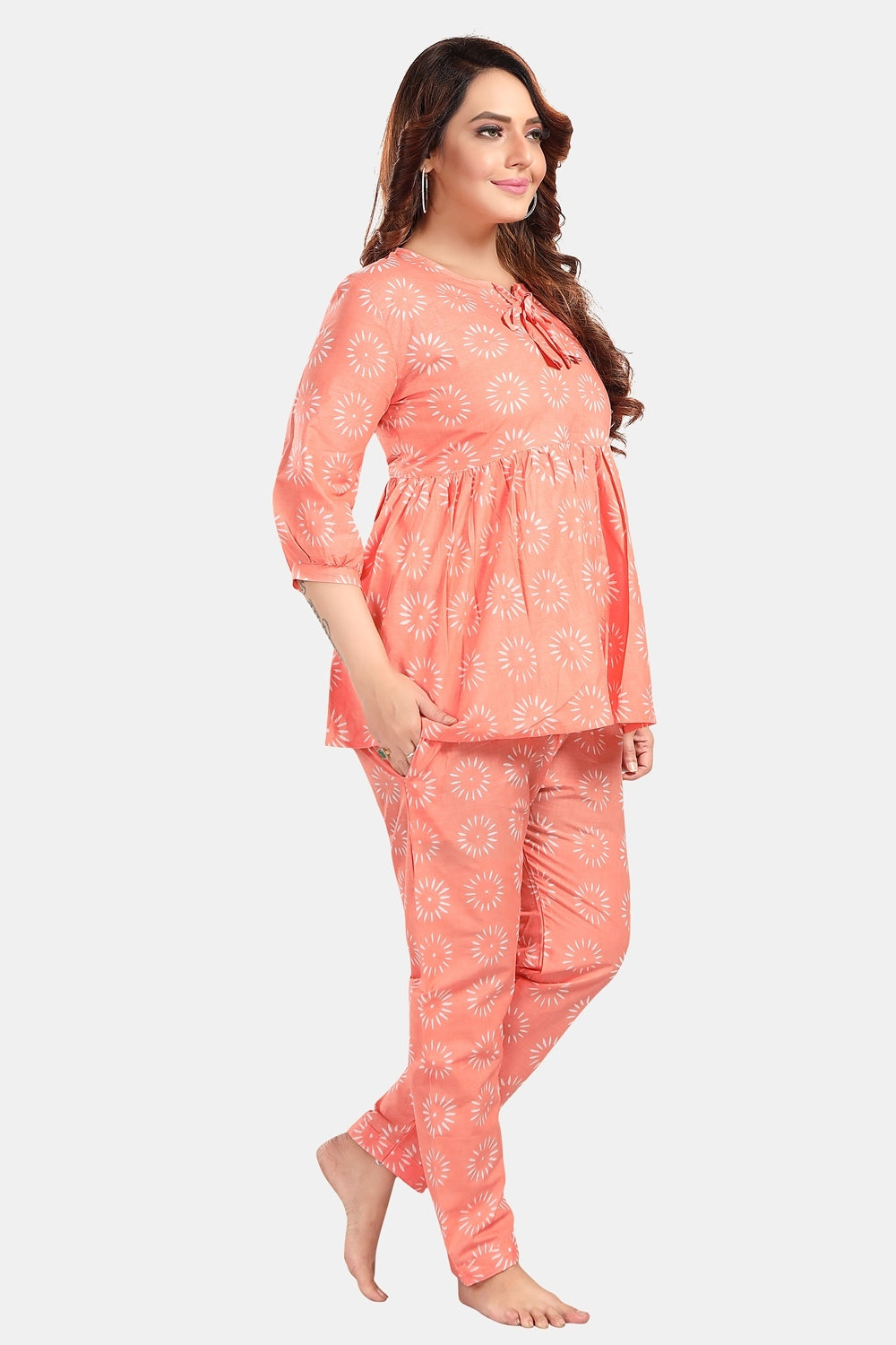 Fabme Women's Peach Pre and Post Pregnancy Cotton EveryDay Co-Ord Set