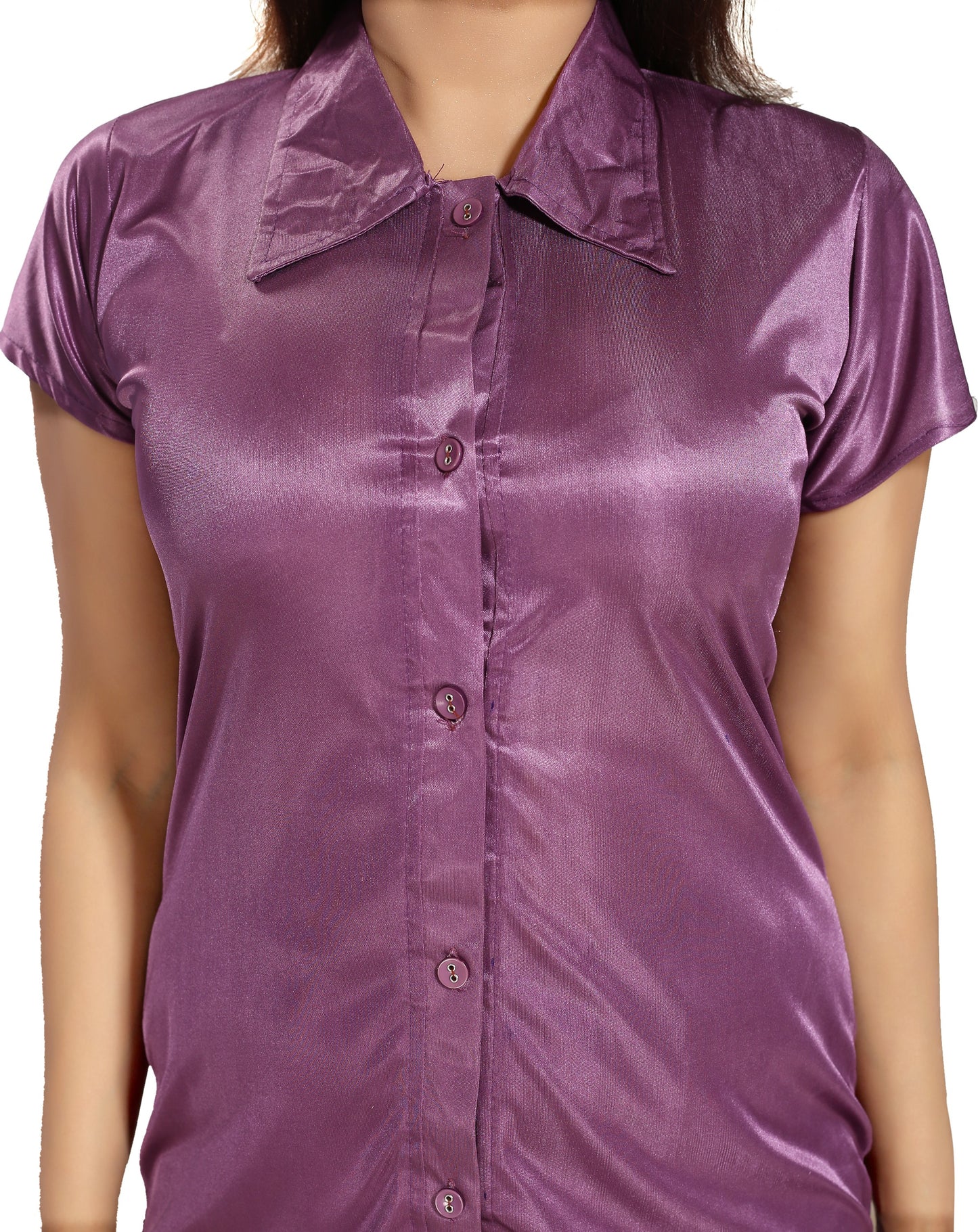 Fabme Women's Light purple Satin EveryDay Top and Pyjama Set