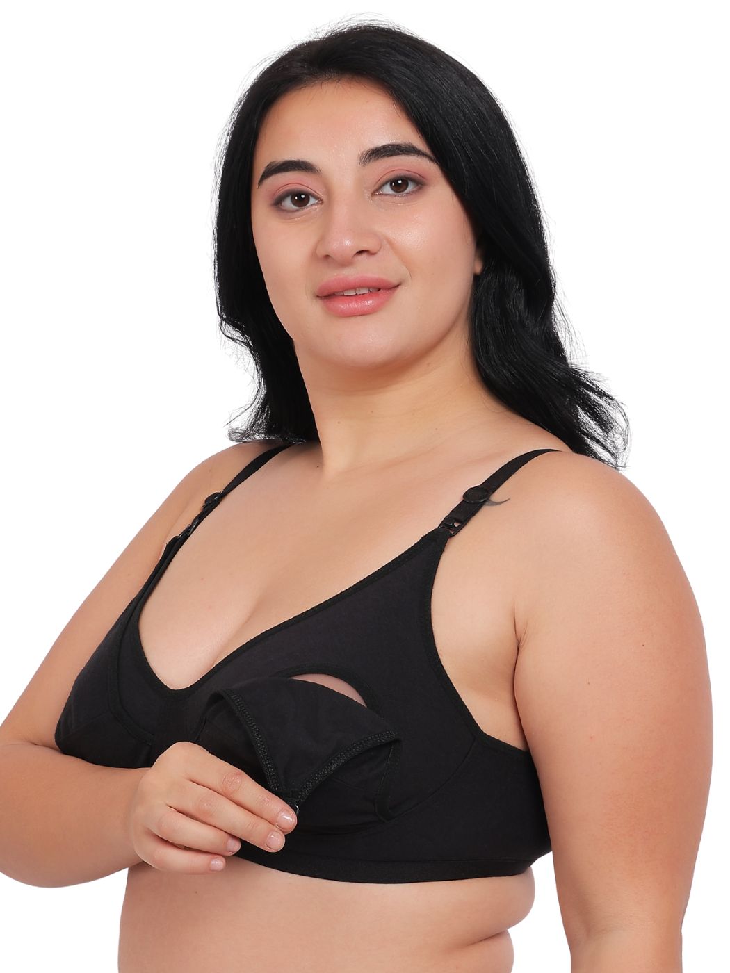 Fabme Women's Plus size Black Seamless Cotton Nursing Bra