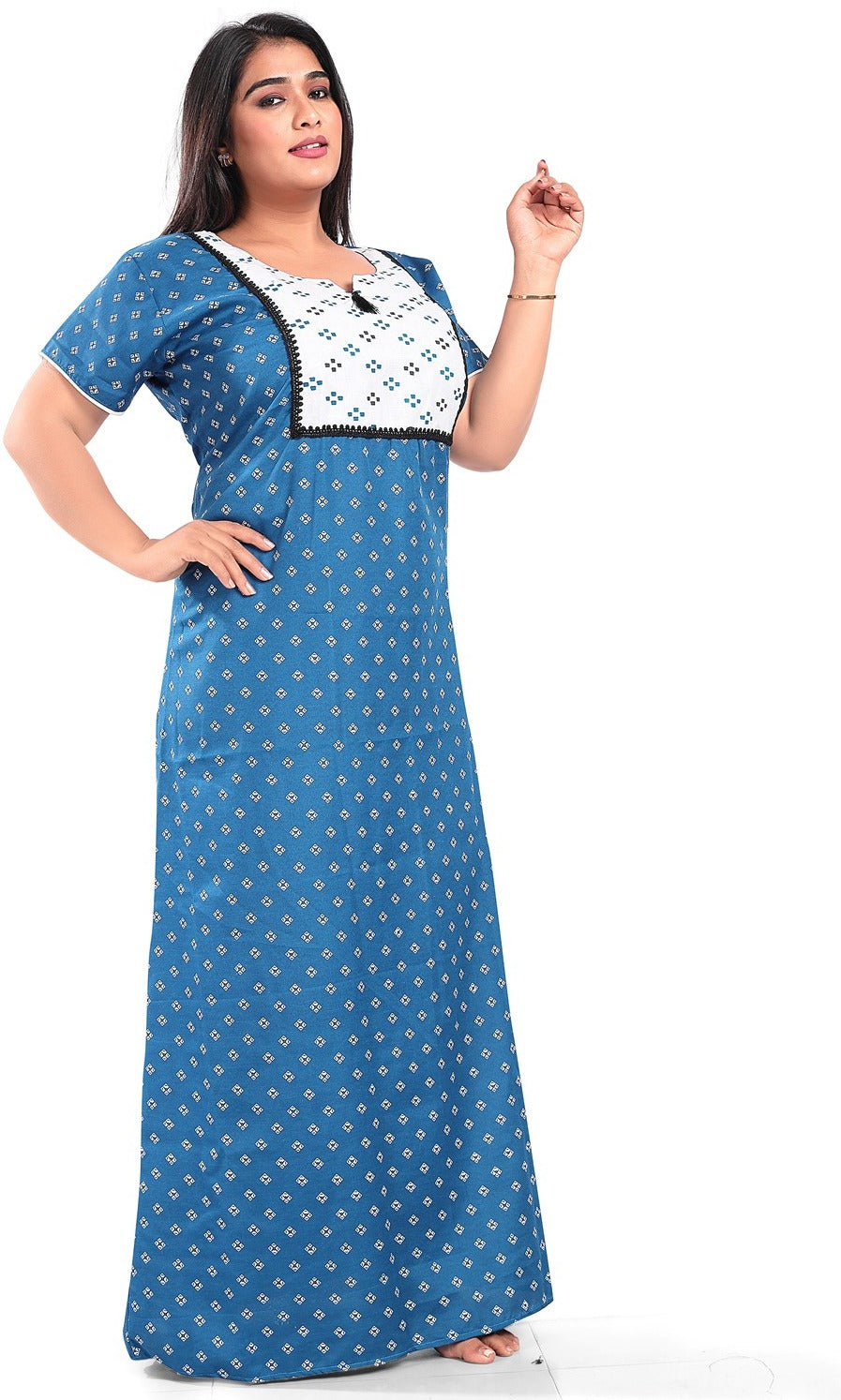 Fabme Women's Rama Printed Cotton Full Length EveryDay Night Dress Nighty