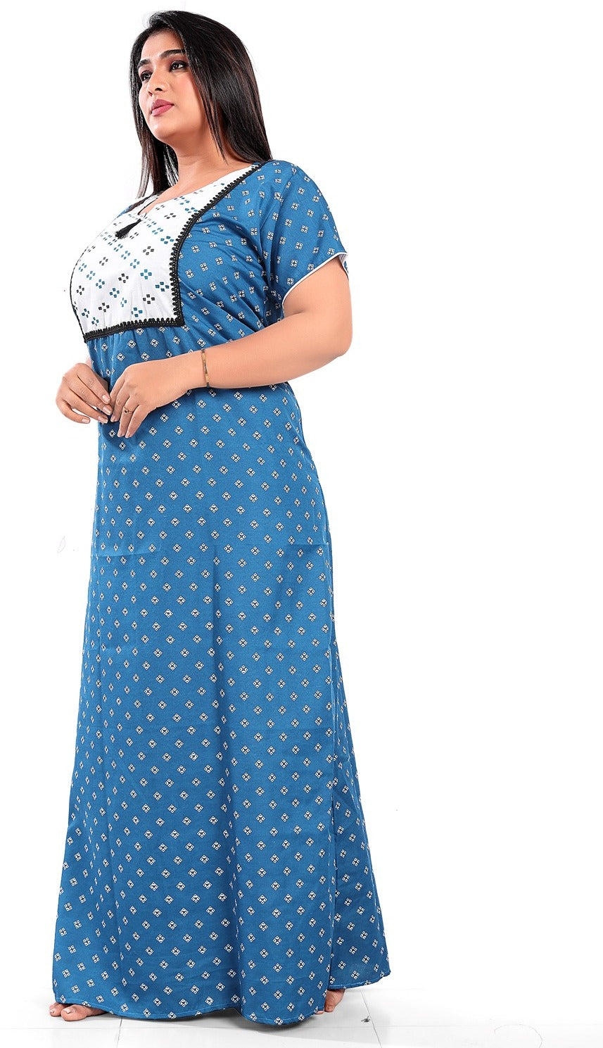 Fabme Women's Rama Printed Cotton Full Length EveryDay Night Dress Nighty