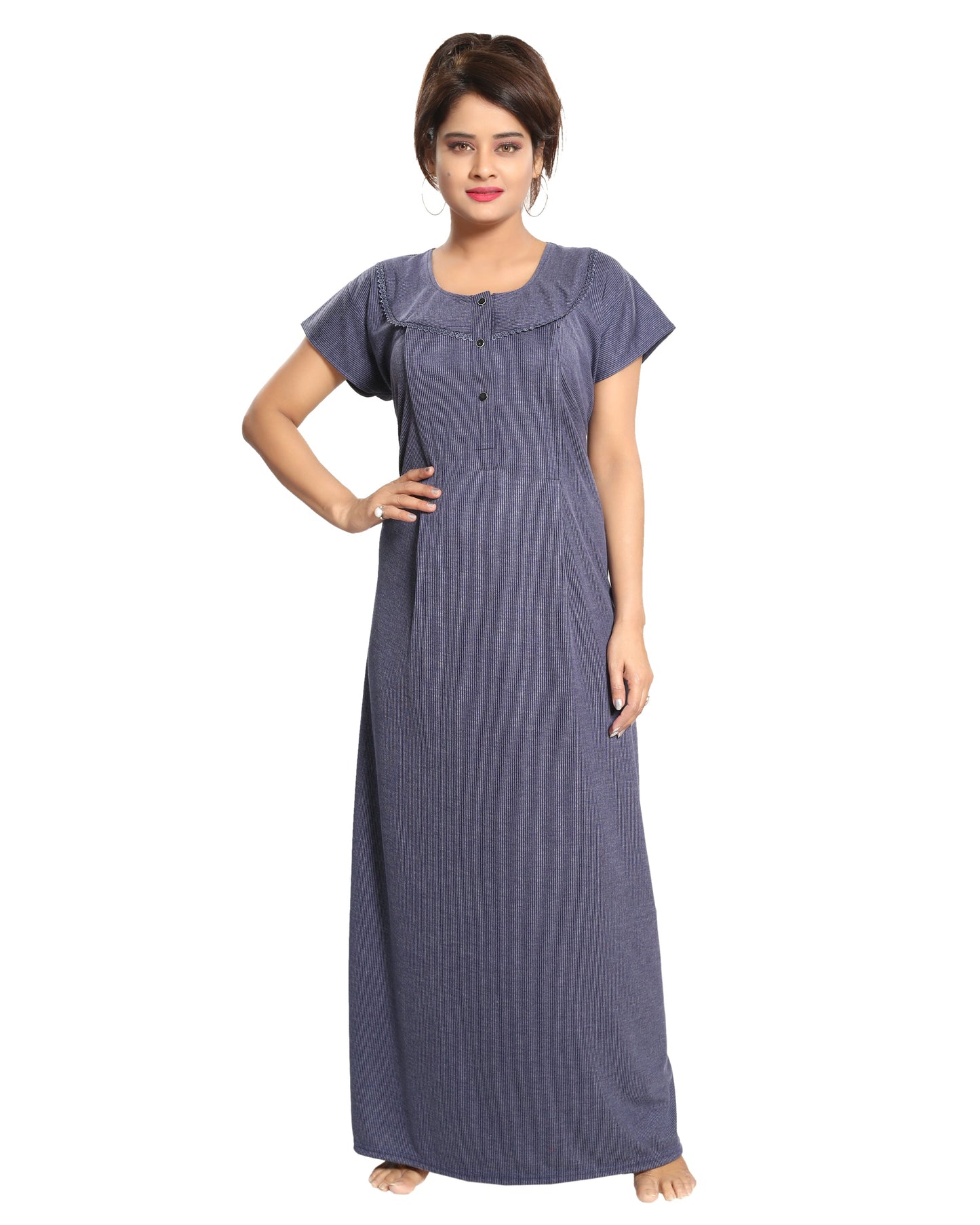 Fabme Women's Textured Fabric, PolyCotton Nursing Night Dress Nighty