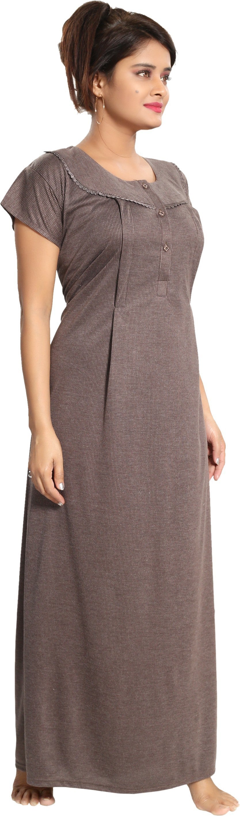 Fabme Women's Chocolate Vertical Zip Polycotton Full Length Maternity Night Dress Nighty