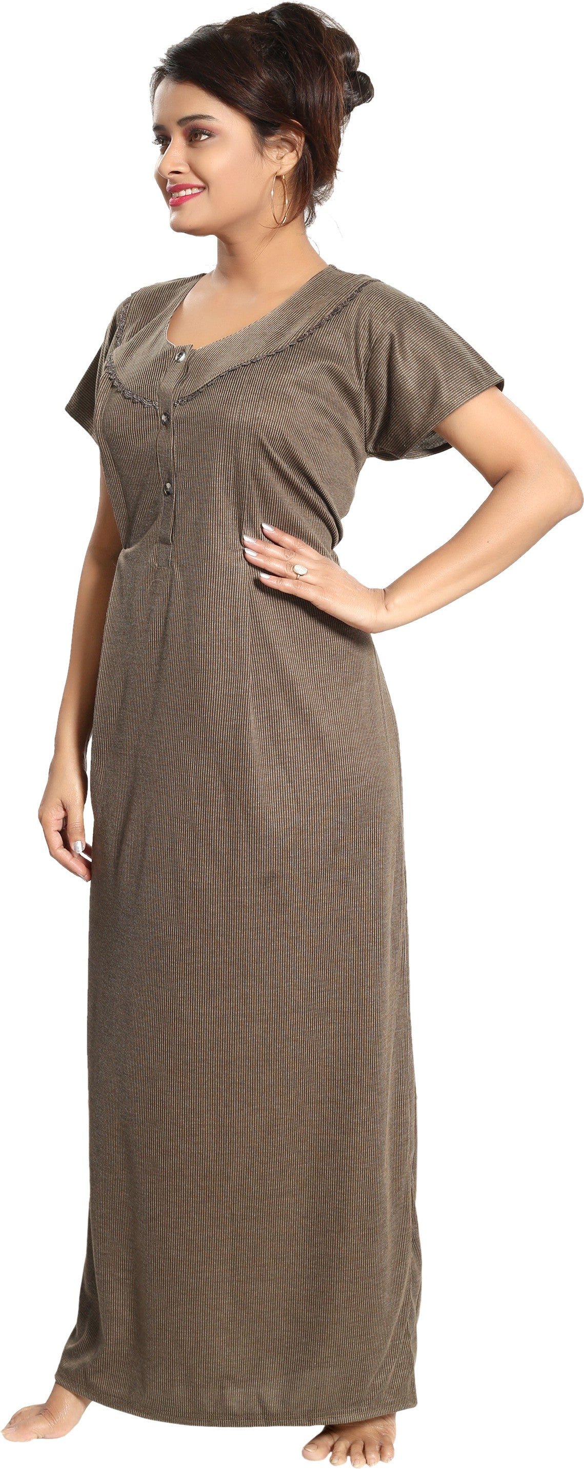 Fabme Women's Mehendi Vertical Zip Polycotton Full Length Maternity Night Dress Nighty
