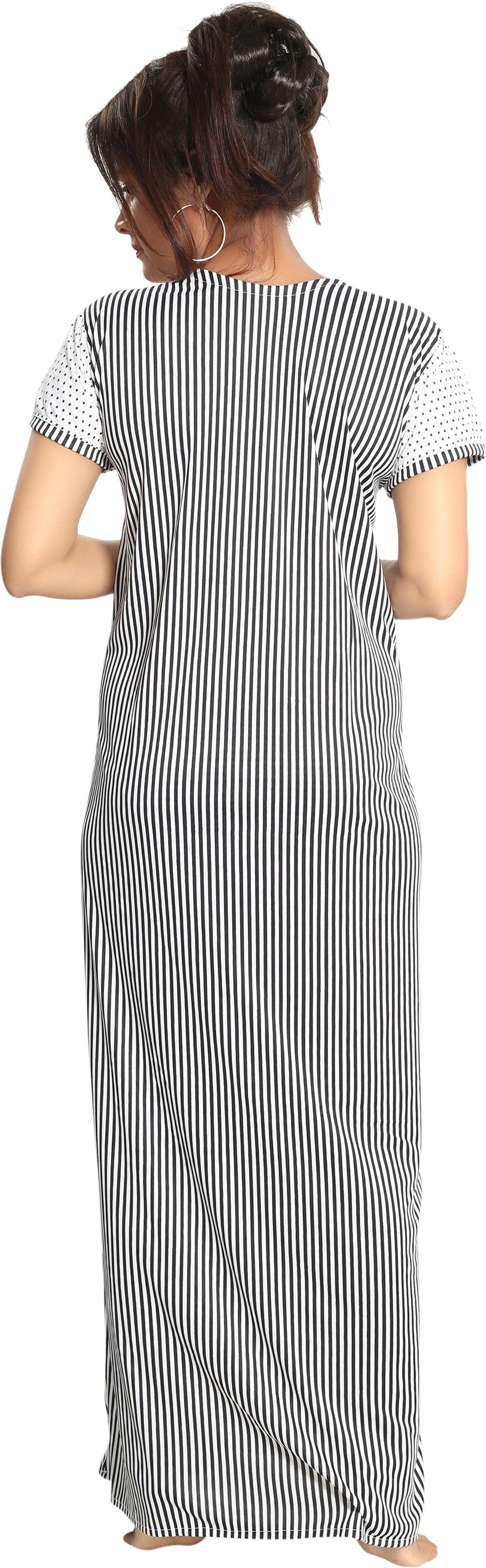 Fabme Women's Black Horizontal Zip Sarina Satin / Polyester Full Length Maternity Night Dress Nighty
