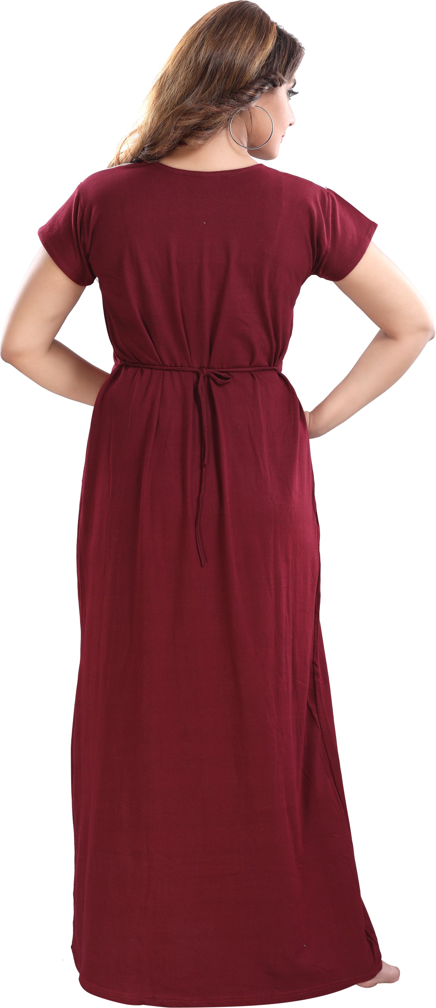 Fabme Women's Purple Horizontal Zip Sinker Cotton Full Length Maternity Night Dress Nighty