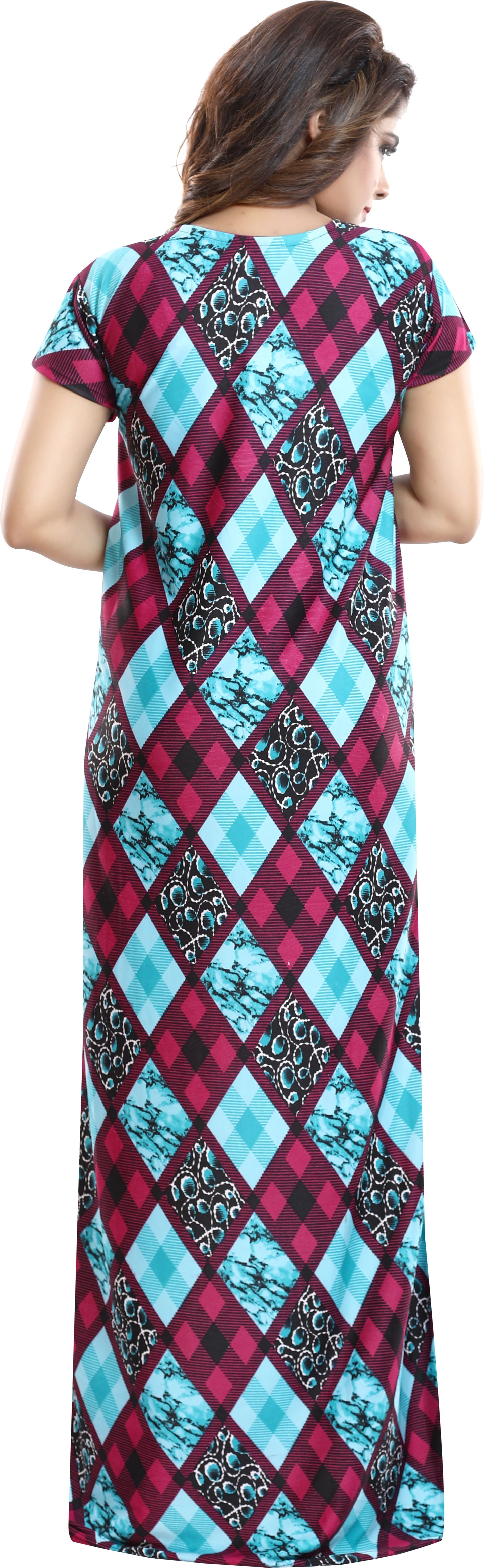 Fabme Women's Sea Green Horizontal Zip Sarina Satin / Polyester Full Length Maternity Night Dress Nighty