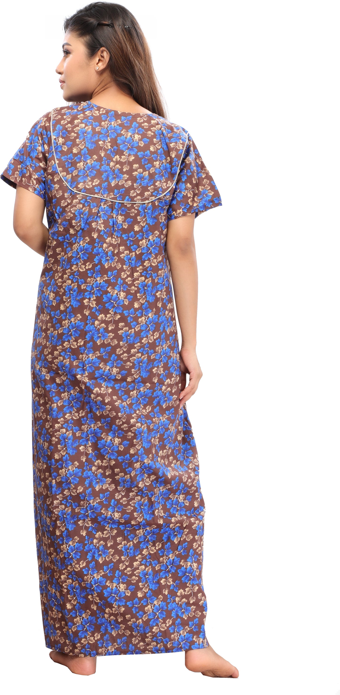 Fabme Women's Chocolate Printed Cotton Full Length EveryDay Night Dress Nighty
