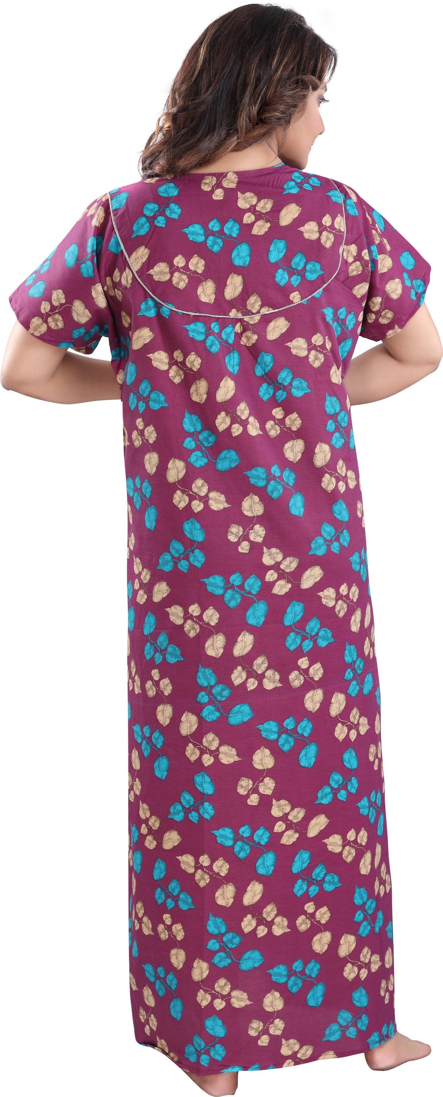 Fabme Women's Maroon Printed Cotton Full Length EveryDay Night Dress Nighty