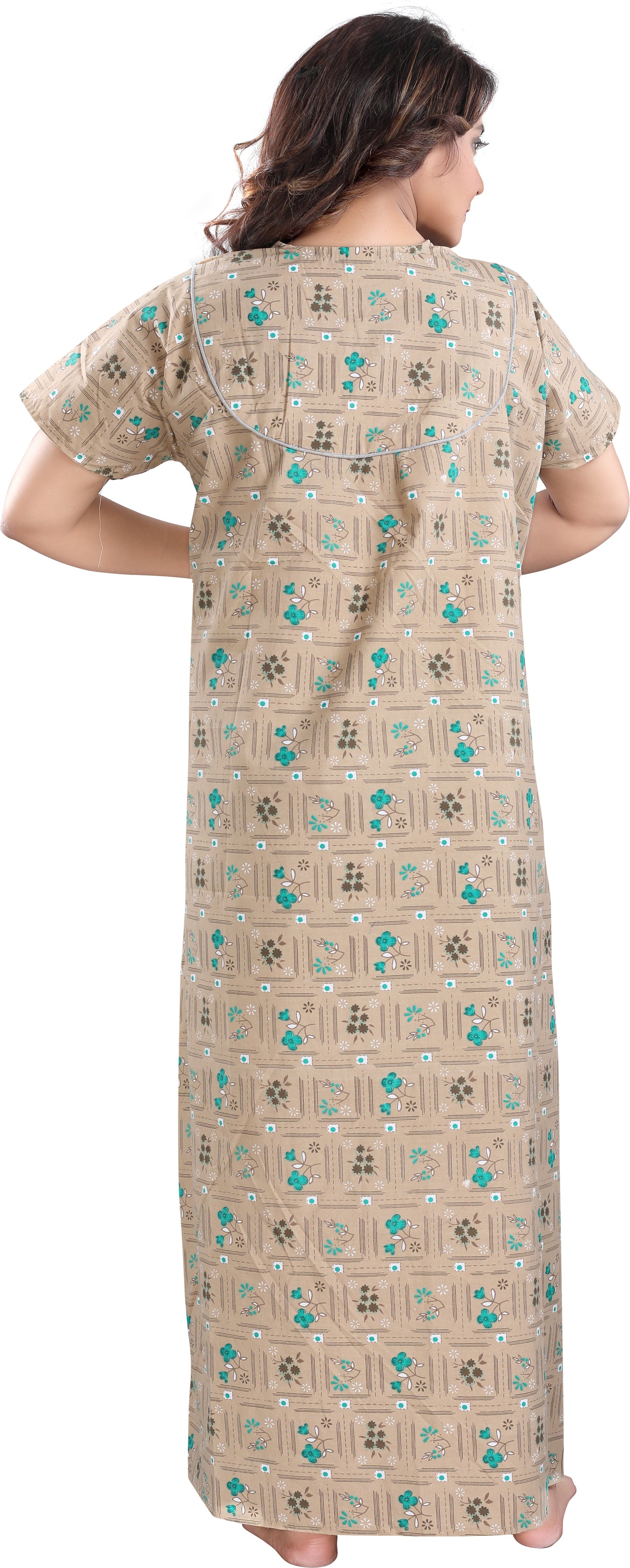 Fabme Women's Skin Printed Cotton Full Length EveryDay Night Dress Nighty