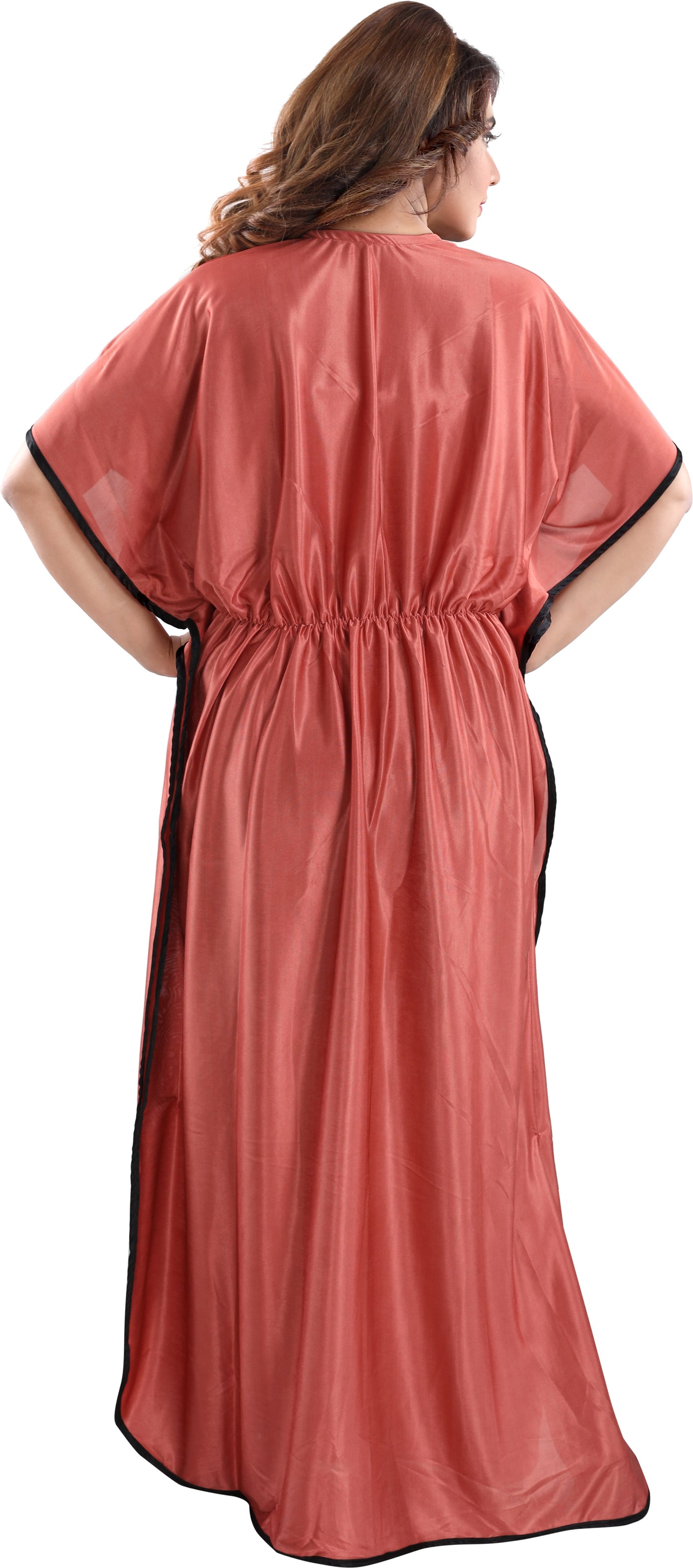 Fabme Women's Orange Plain Satin Full Length EveryDay Night Dress Nighty