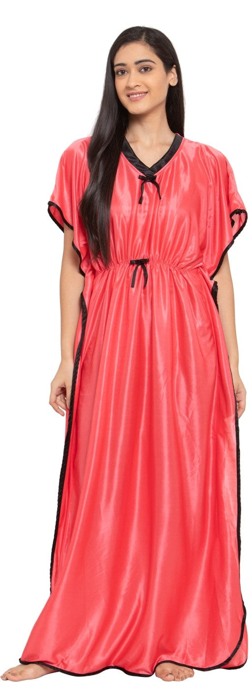 Fabme Women's Peach Plain Satin Full Length EveryDay Night Dress Nighty