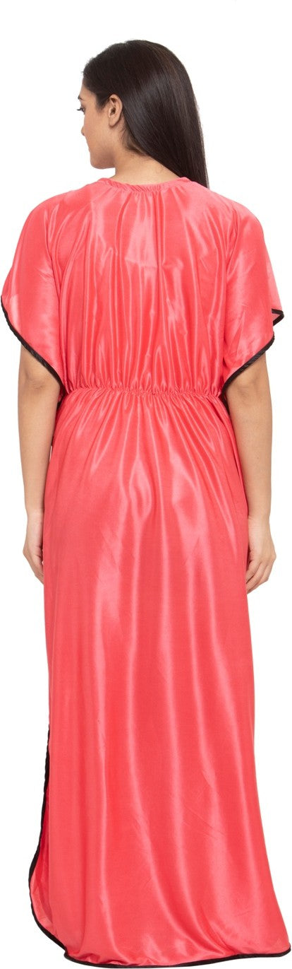 Fabme Women's Peach Plain Satin Full Length EveryDay Night Dress Nighty
