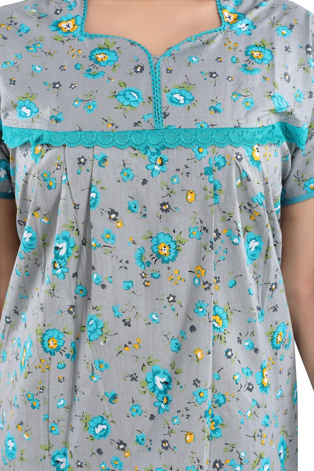 Fabme Women's grey Printed Cotton Full Length EveryDay Night Dress Nighty