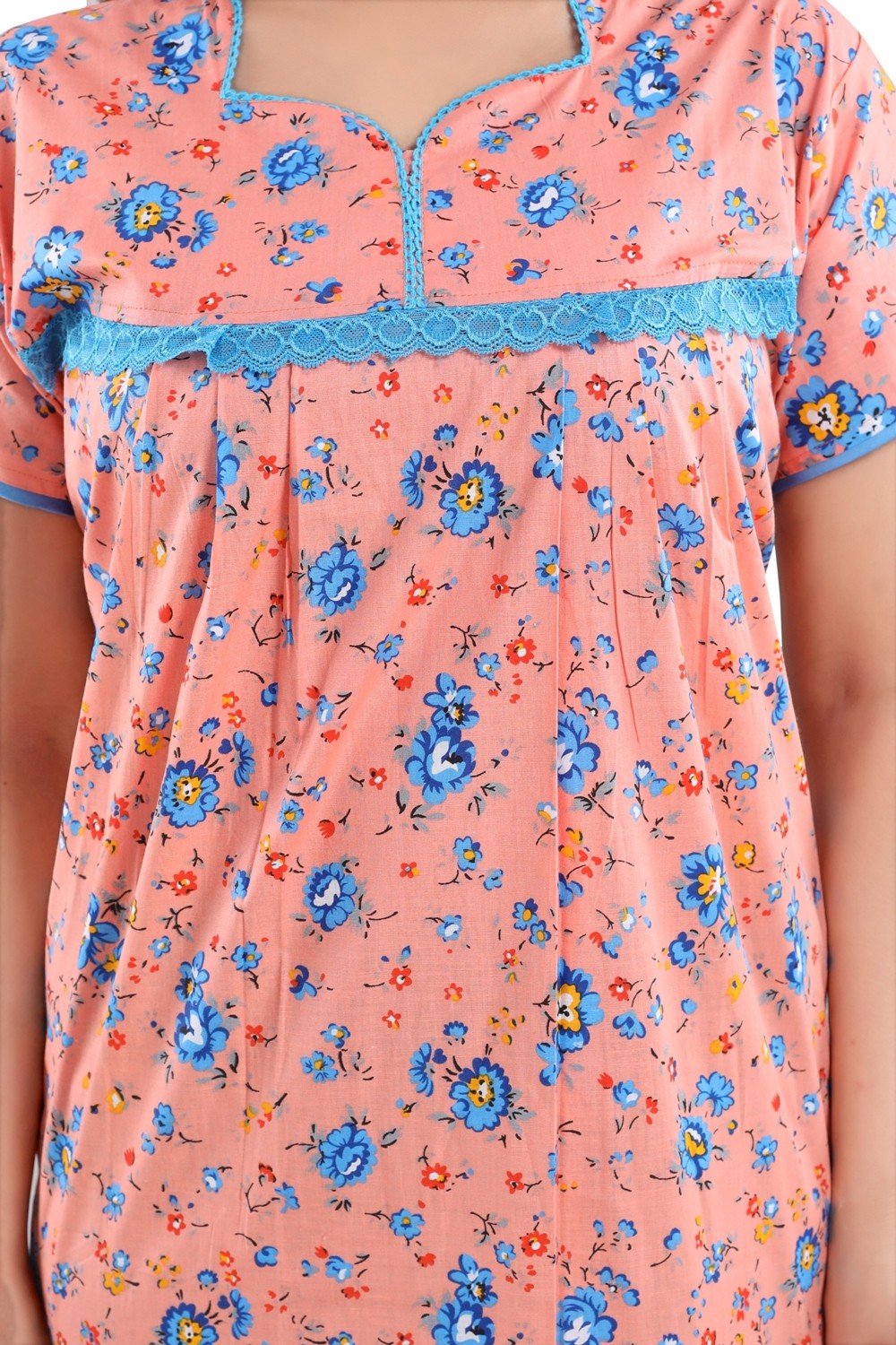 Fabme Women's Orange Printed Cotton Full Length EveryDay Night Dress Nighty
