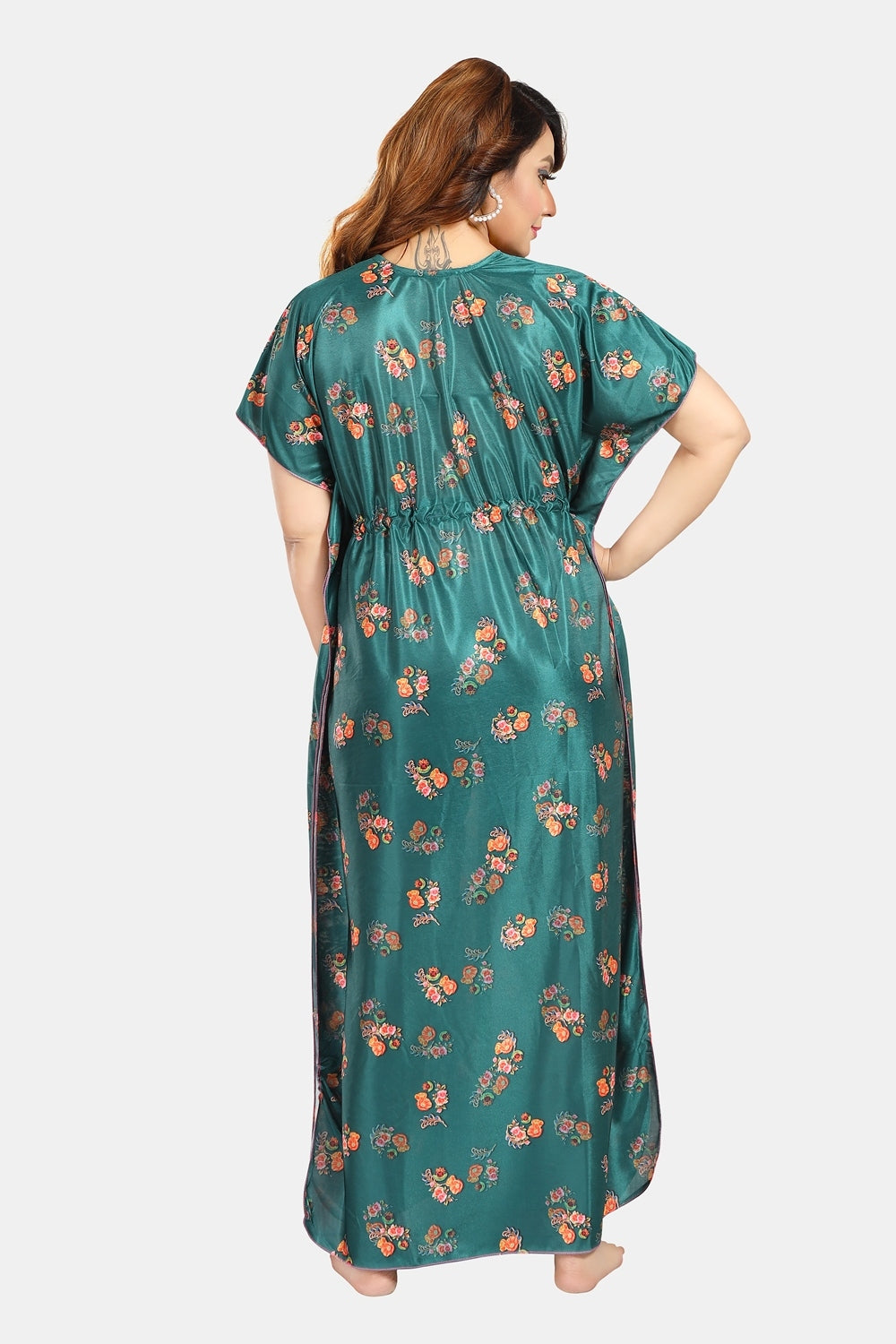 Fabme Women's Rama Printed Satin Full Length EveryDay Night Dress Nighty