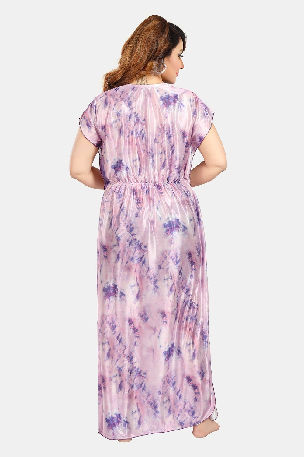 Fabme Women's Light purple Printed Satin Full Length EveryDay Night Dress Nighty