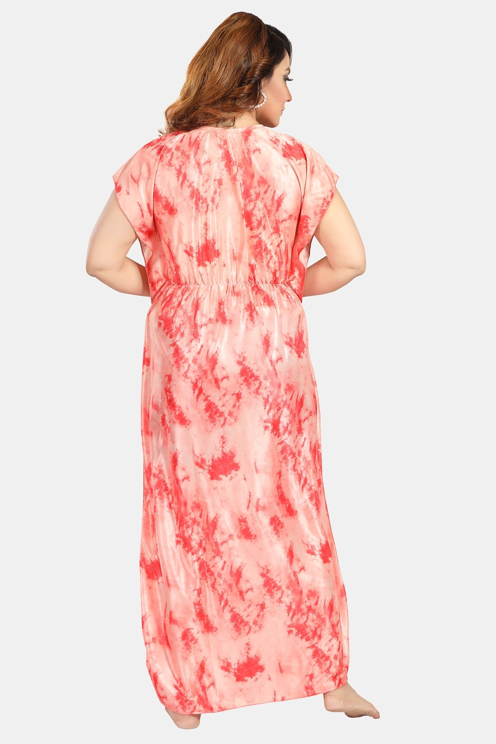 Fabme Women's Red Printed Satin Full Length EveryDay Night Dress Nighty