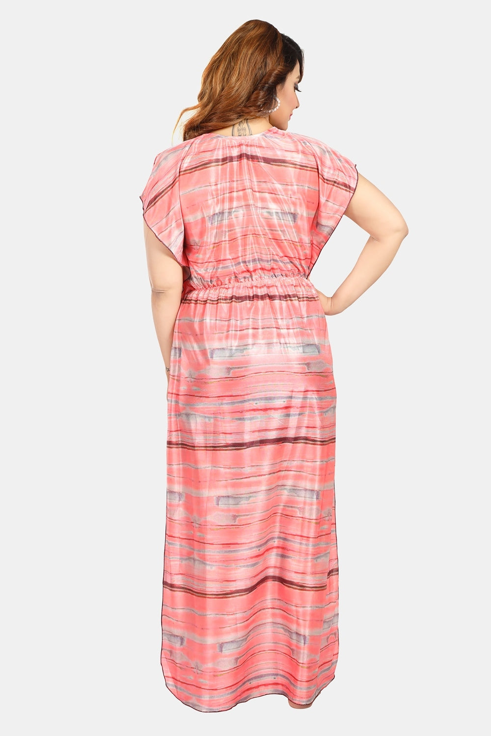 Fabme Women's Pink Printed Satin Full Length EveryDay Night Dress Nighty
